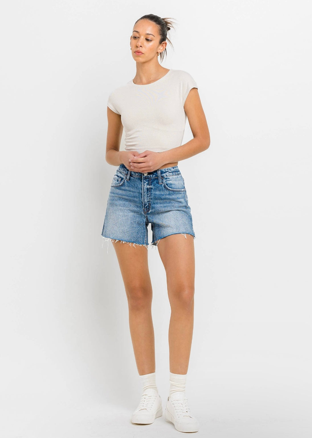 Shades of Love High Rise A-Line Denim Shorts in Medium Wash