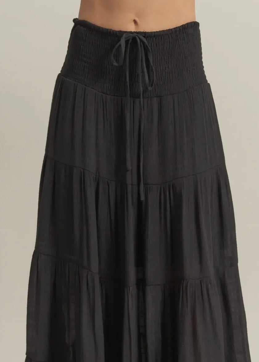 Midnight Trail Tiered Maxi Skirt in Black