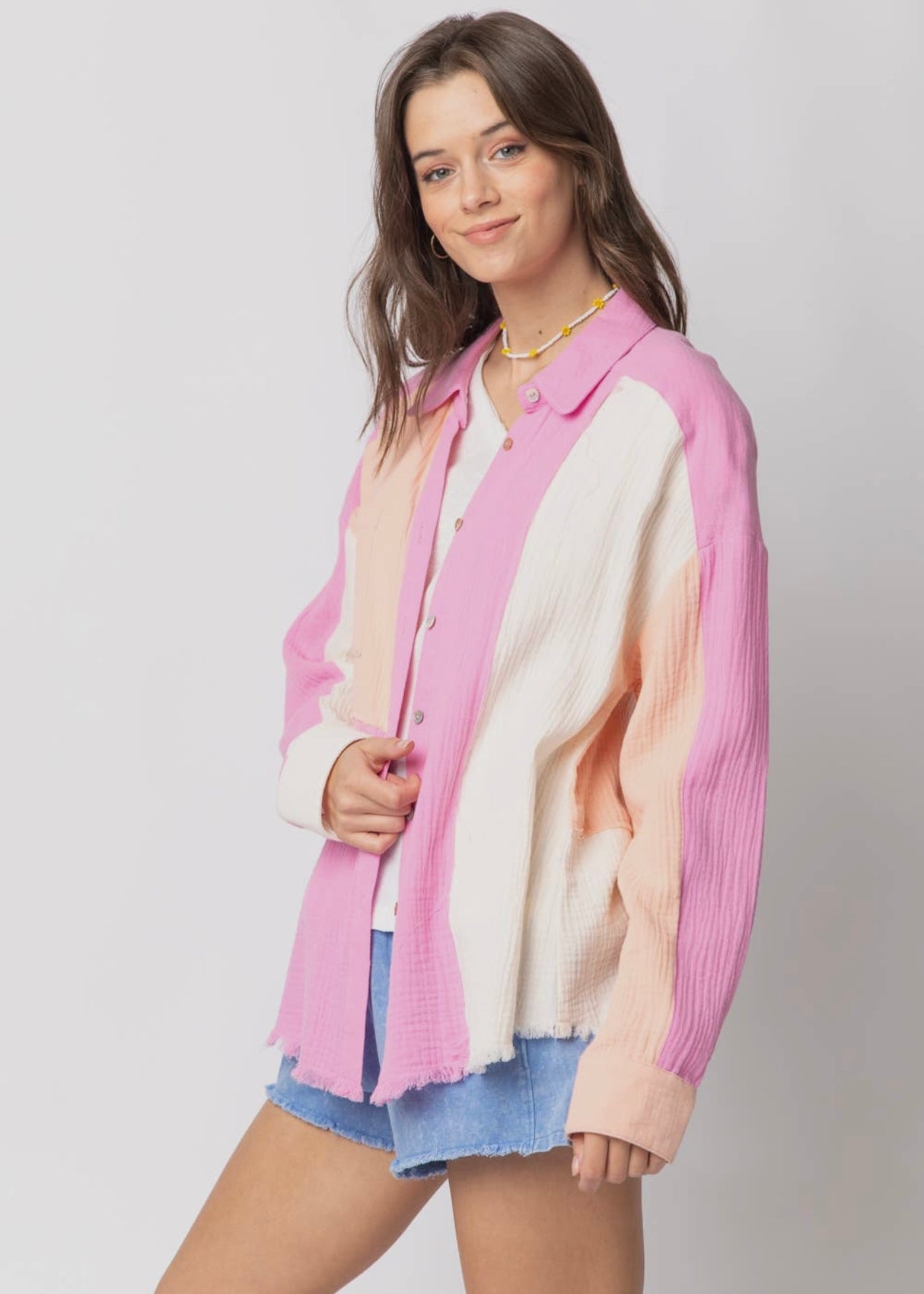 Block Party Color Blocked Button Down Shirt
