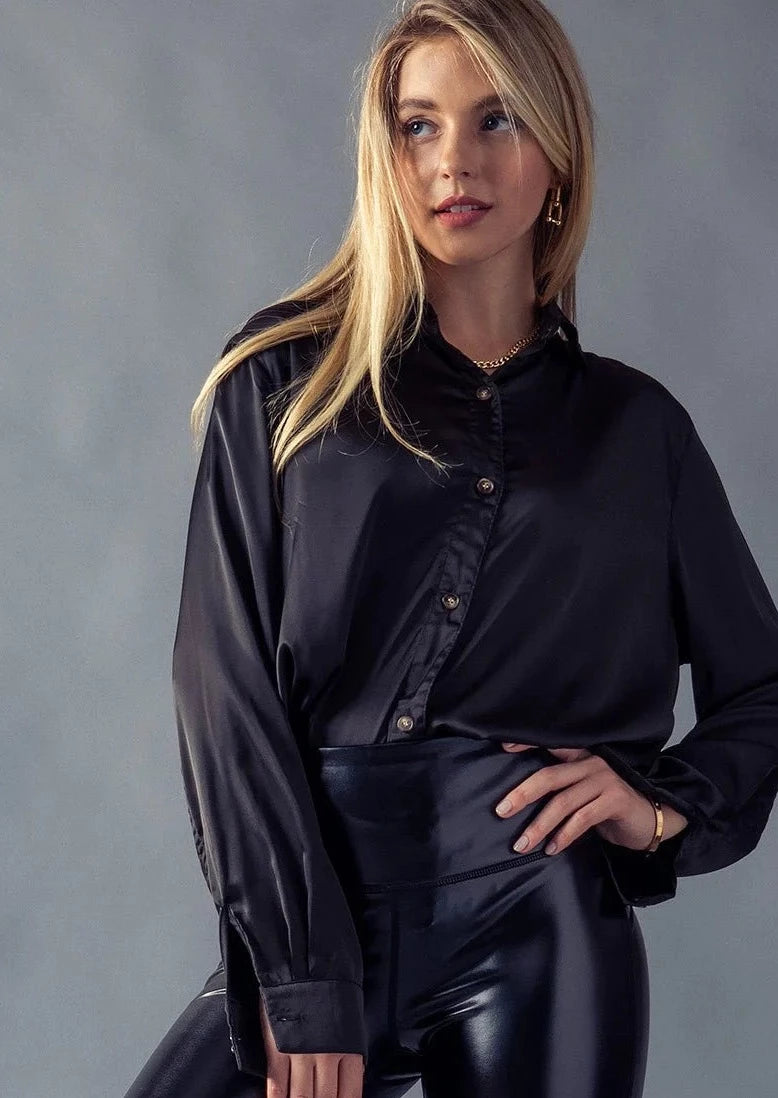 Elegant Classic Silky Button Up Blouse