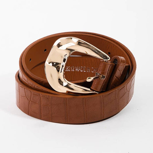 Snap Snap Faux Alligator Abstract Buckle Belt