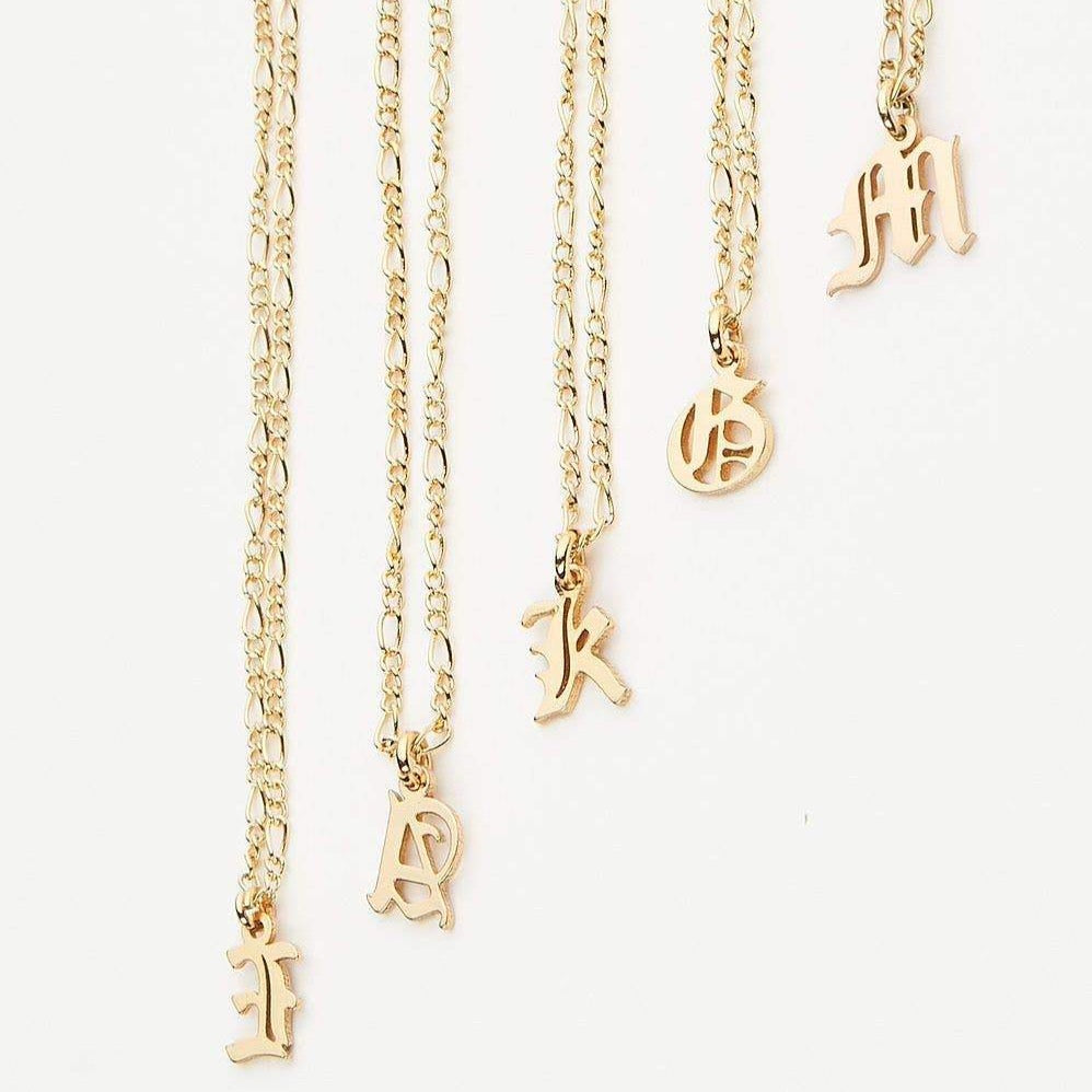 24K Gold-Plated Old English Initial Necklace
