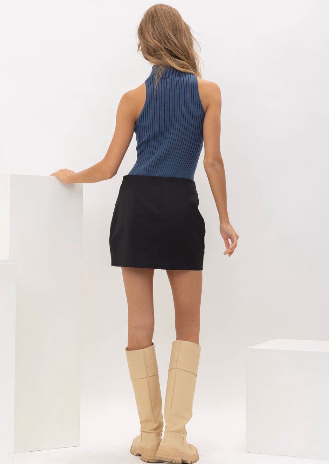 Playing It Safe Washed Mock Neck Bodysuit in Navy