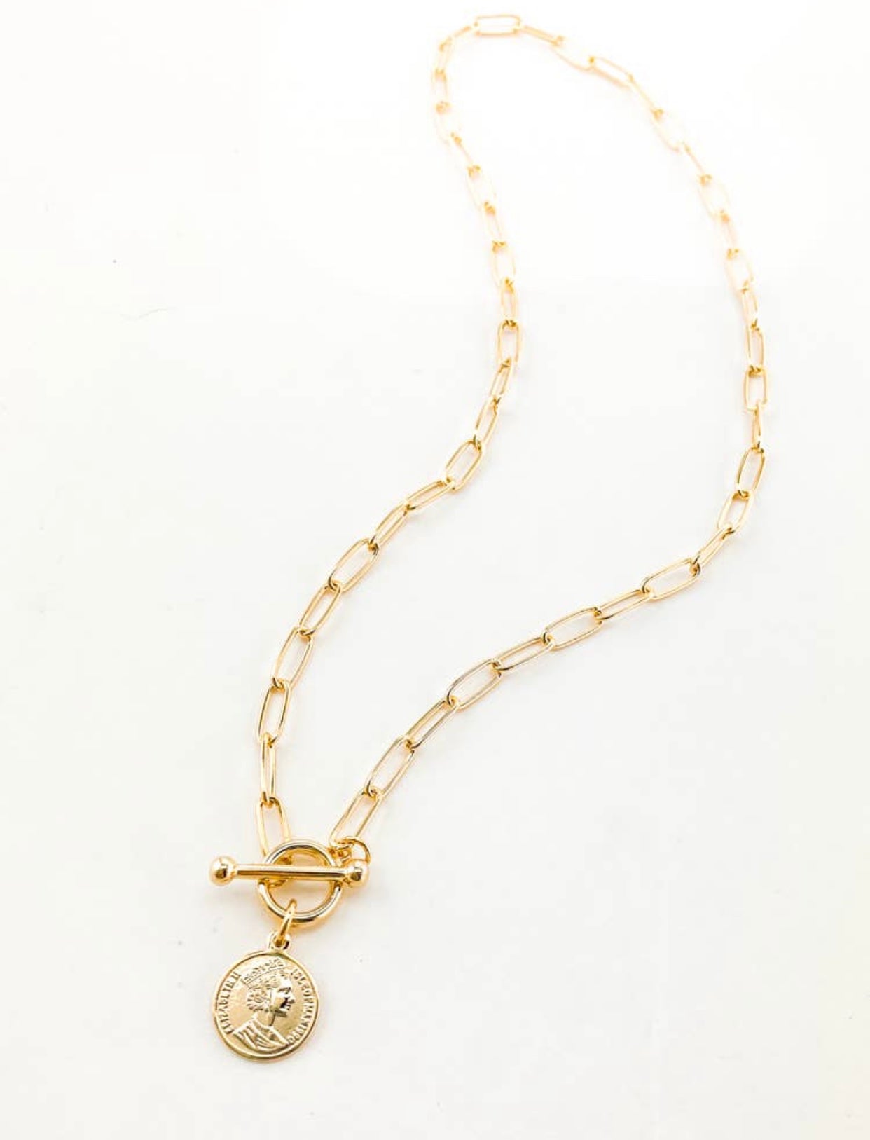 Coin Toggle Front Chain Link Necklace