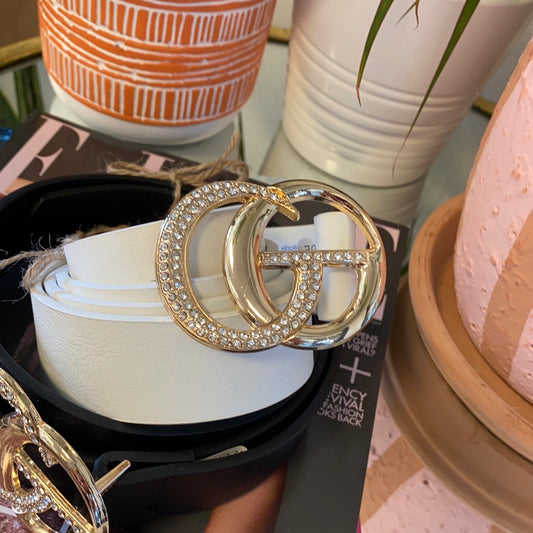 How Will They Know Diamond Faux Leather Belt in White