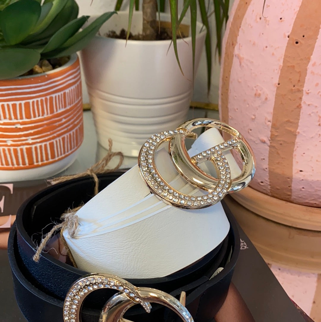 How Will They Know Diamond Faux Leather Belt in White