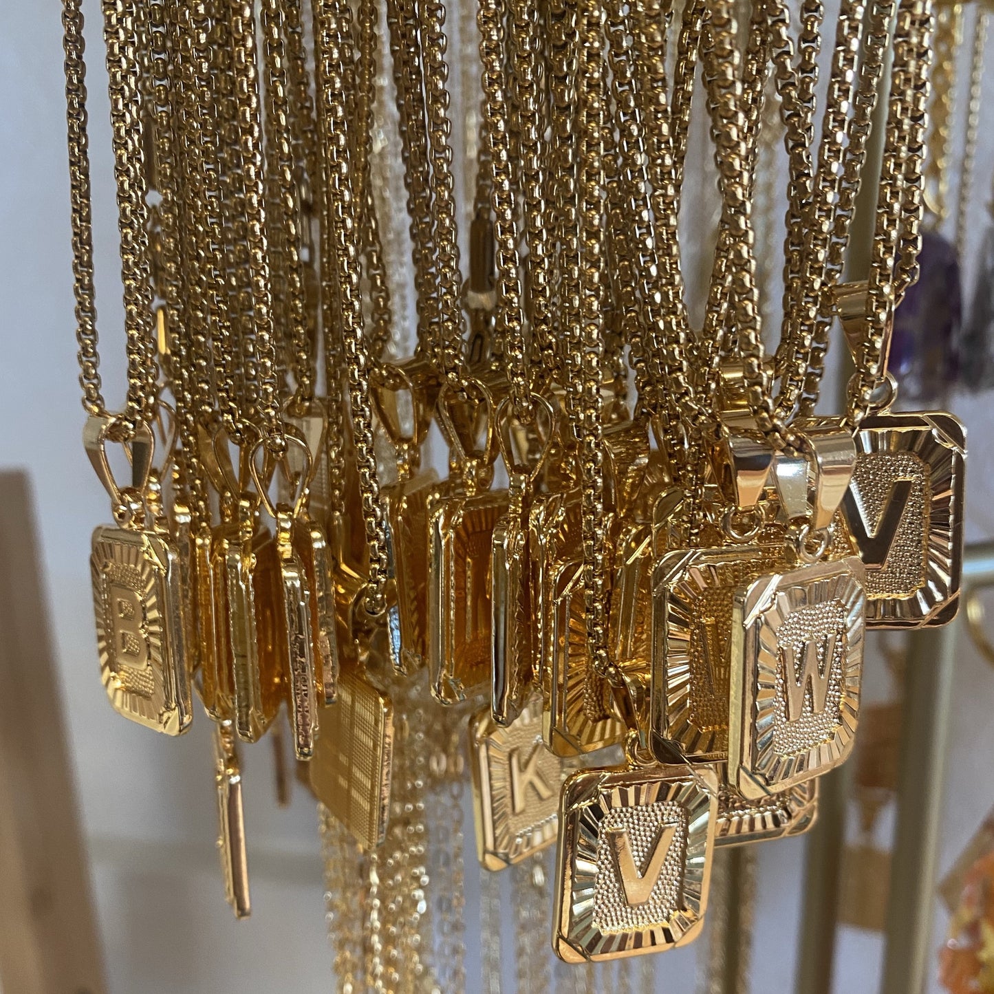 24K Gold Initial Plate Necklace with Chain
