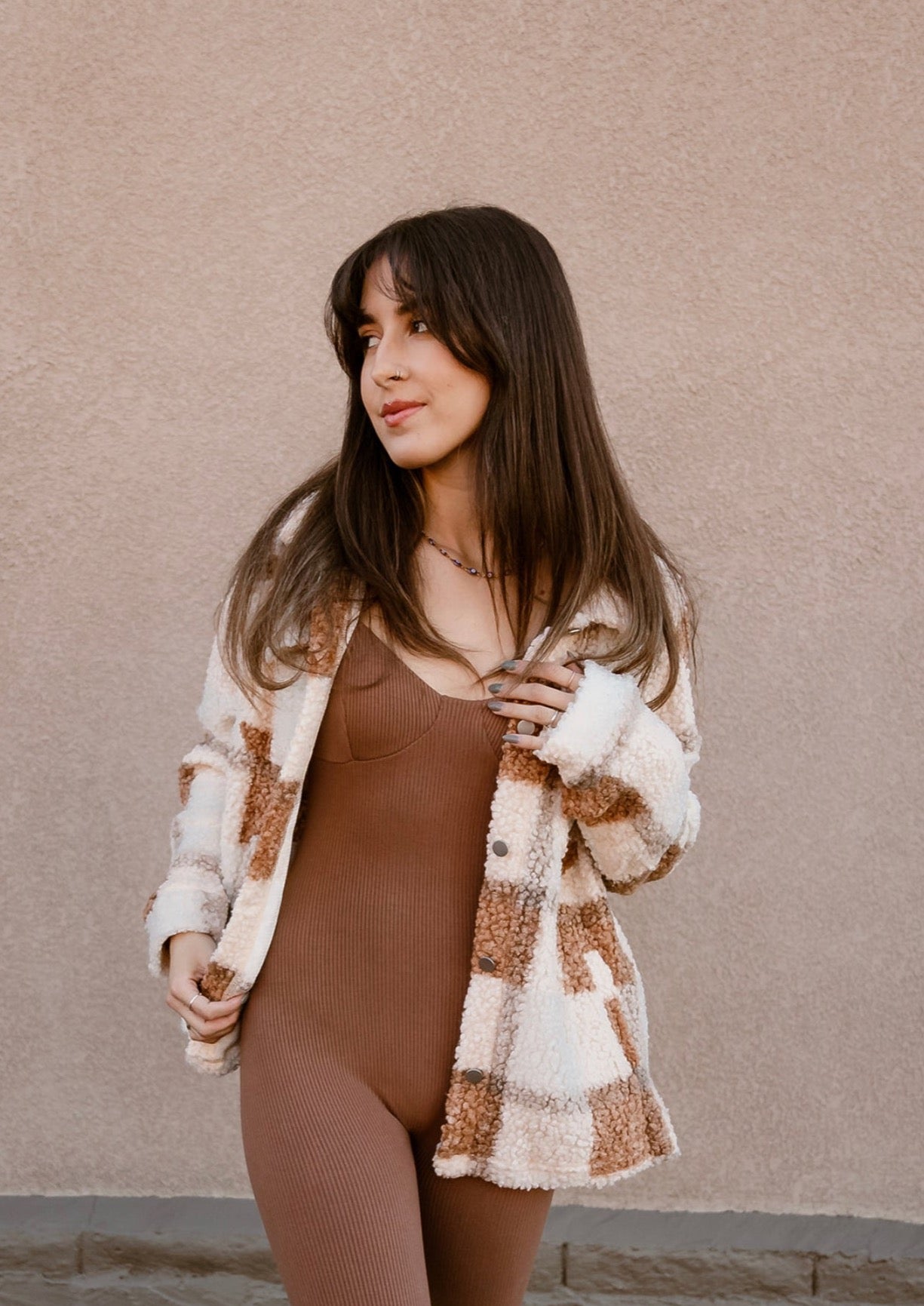 Creating the Vibe Sleeveless Corset Jumpsuit in Brown